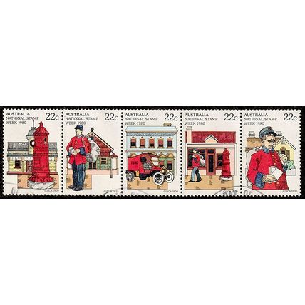 Australia 1980 National Stamp Week Strip of 5 x 22c Used Stamps