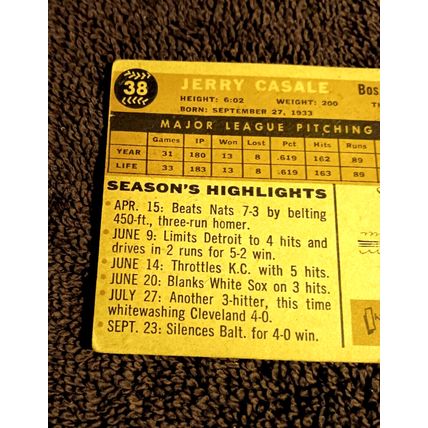 1960 Topps # 38 Jerry Casale Boston Red Sox Pitcher 2.5 Good+ Creases