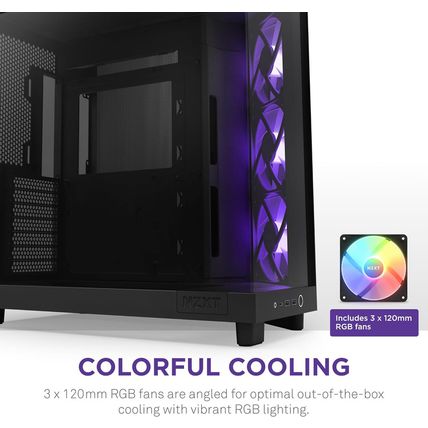 NZXT H6 Flow RGB Mid-Tower Airflow Case with 3 RGB Fans, Panoramic Glass Panels,