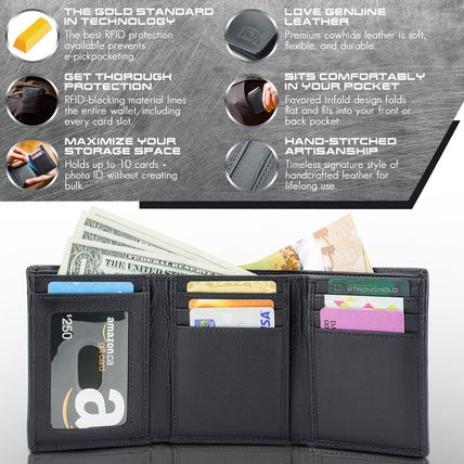 ID Stronghold Men'S Leather Trifold Wallet - RFID Blocking - Black Wallet with G