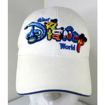 Walt Disney World White Strapback Hat Embroidered Chunky Logo Mikey Stitch Goofy