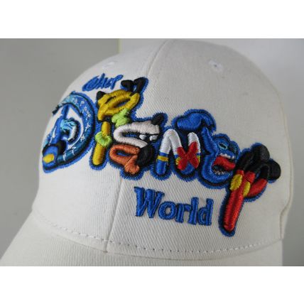 Walt Disney World White Strapback Hat Embroidered Chunky Logo Mikey Stitch Goofy
