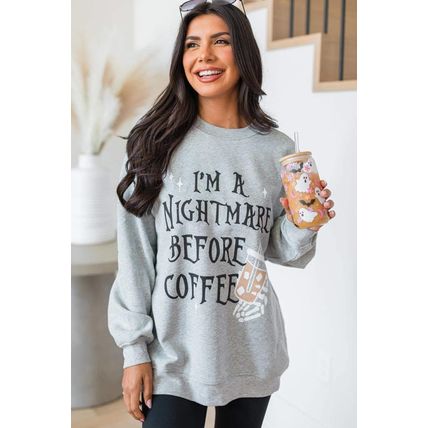 Gray I'M A NIGHTMARE BEFORE COFFEE Graphic Crewneck Sweatshirt