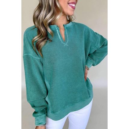 Skobeloff Solid Color Notched Neck Drop Shoulder Sweatshirt