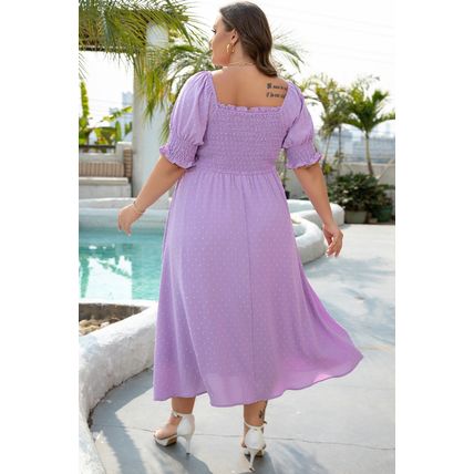 Wisteria Swiss Dot Smocked Frilled Neckline Short Sleeve Plus Size Dress