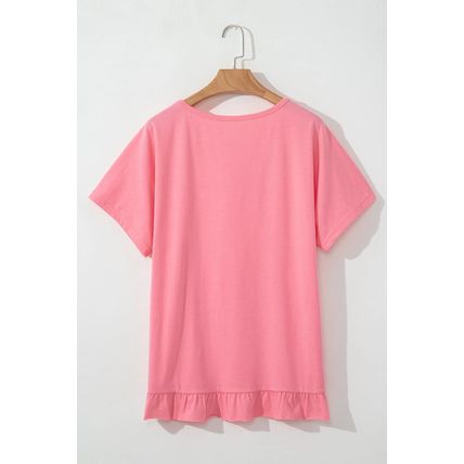 Pink Frilled Hem Loose T-Shirt