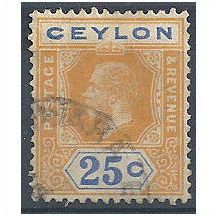 Ceylon 1921 SG351 25c Orange-Yellow & Blue Fine Used .