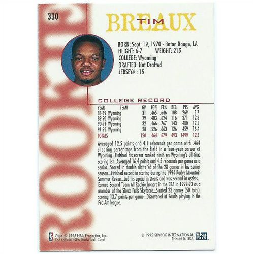 1994-1995 Hoops - #330 - Tim Breaux RC