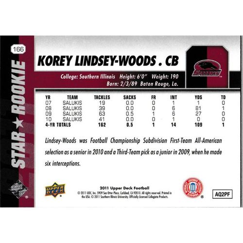 2011 Upper Deck - #166 - Korey Lindsey-Woods Star Rookie RC