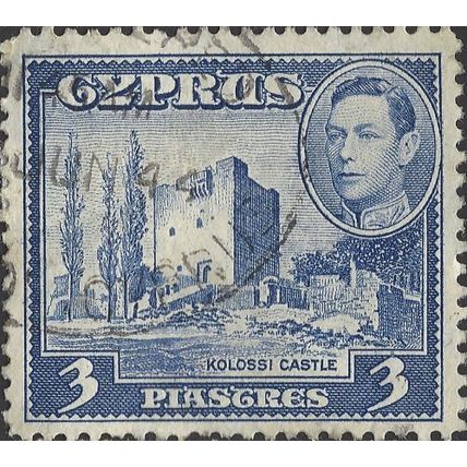 CYPRUS, King George VI, Kolossi Castle, blue 1942, 3piastre