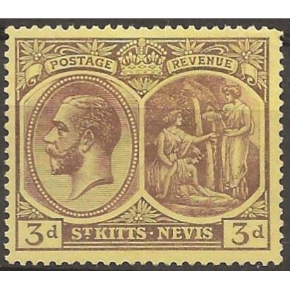 St Kitts-Nevis 1926 SG45a 3d Purple/Yellow Mounted Mint
