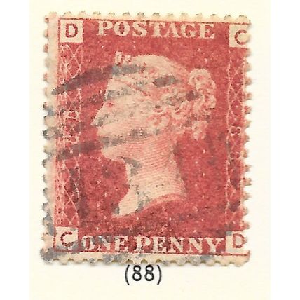 1d PENNY RED QV GB PLATE NUMBERS USED PL No 88