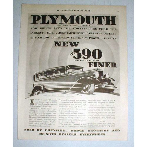 1930 Plymouth 4-door Sedan Ad - Finer!