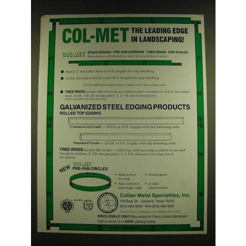 1990 Collier Metal Specialties Col-Met Edging Ad - Col-met the leading edge