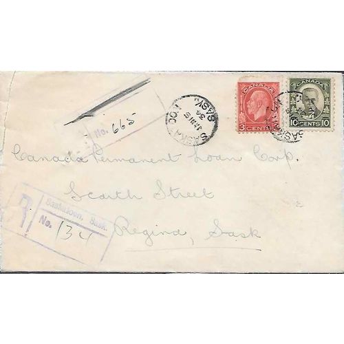 Canada REGISTERED Medalian Combo 1934 Saskatoon Sask to Regina with RPO