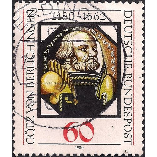 GERMANY, G÷tz v. Berlichingen 1480-1562, red black gold 1980, 60 Pfennig