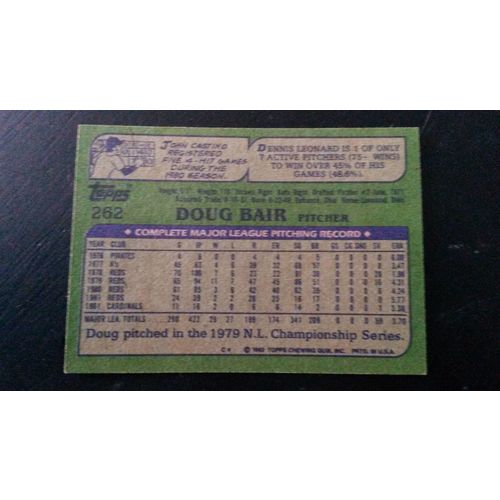 1982 Topps Card # 262A Doug Bair Very Good-Excellent (4) St Louis Cardinals
