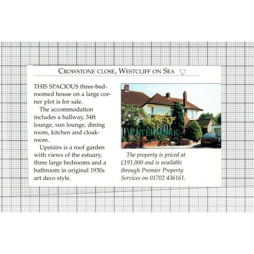 C2739) Crowstone Close Westcliff On Sea House Sale Advert - 1996 Clip