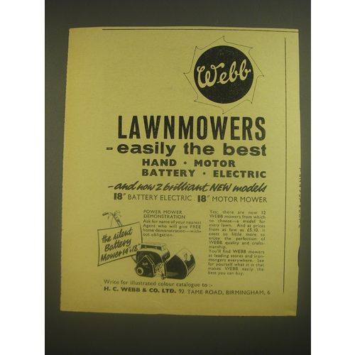 1962 Webb Battery Lawn Mower Ad - Webb lawnmowers - easily the best
