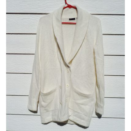 Womens Moda International Ivory Sweater M 36 Chest Angora Blend Cardigan Button
