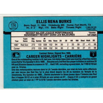 1988 Leaf Ellis Burks RC baseball rookie card #174 –Red Sox