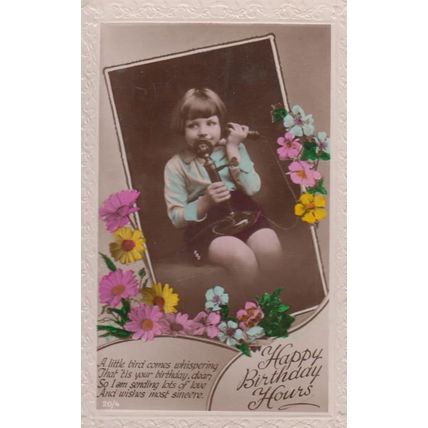 Child With Antique Telephone Happy Birthday Real Photo Old Postcard