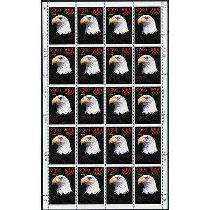 2540, Wonderful Misperfed Complete Sheet of 20 Stamps $2.90 Eagle - Stuart Katz