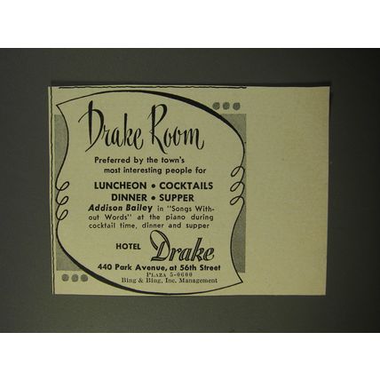 1954 Hotel Drake Ad - Drake Room preferred by the town's interesting people