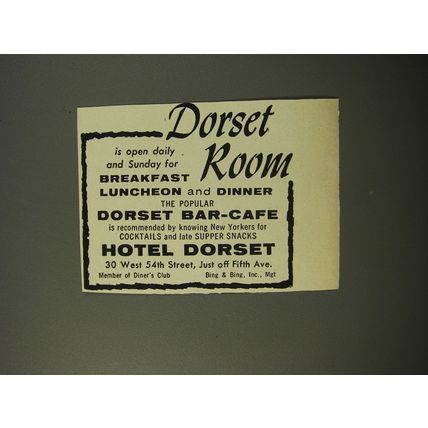 1954 Hotel Dorset Ad - Dorset Room is open daily and Sunday for Breakfast