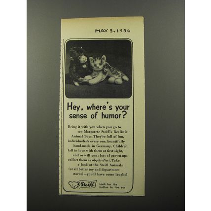 1956 Steiff Animal Toys Ad - Hey, where's your sense of humor?
