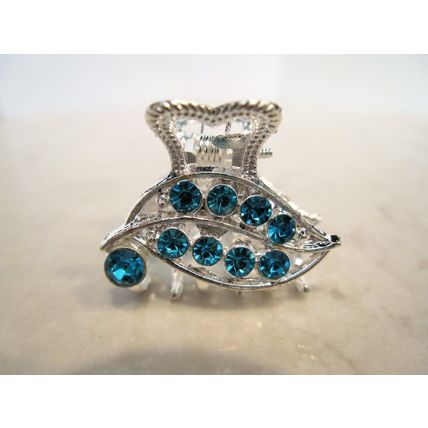 small mini silver metal crystal leaf hair claw clip