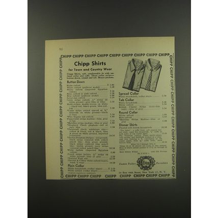 1956 Chipp Shirts Advertisement - Chipp Shirts for Town and Country wear