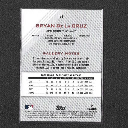 2022 Topps Gallery Printer Proof Bryan De La Cruz