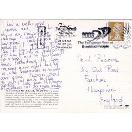 Mournes Northern Ireland Postcard posted pinhole