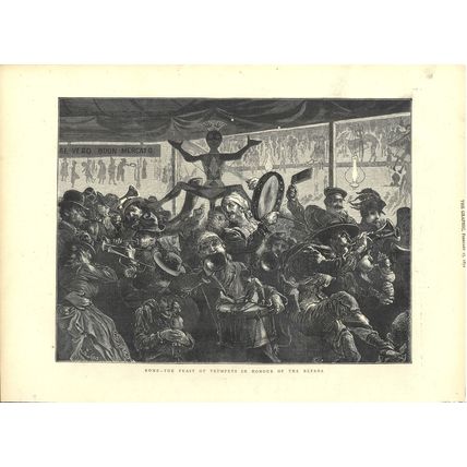 ROME - THE FEAST OF TRUMPETS IN HONOUR OF THE BEFANA 1872 VICTORIAN ENGRAVING