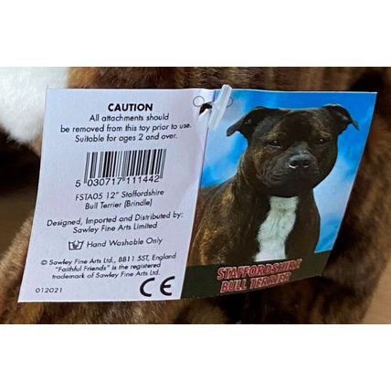 Brindle Staffordshire Bull Terrier 12" Hand Made Toy Staffie Amstaffm Plush Dog