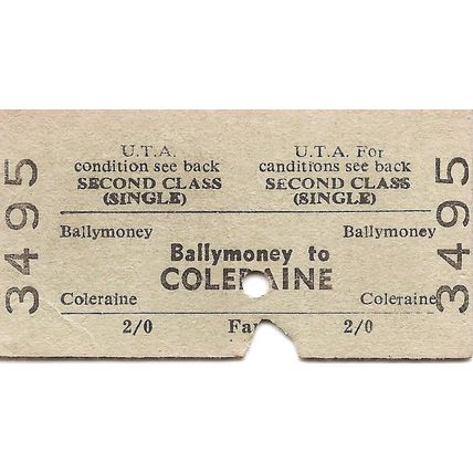 U.T.A. Edmondson Ticket - Ballymoney to Coleraine
