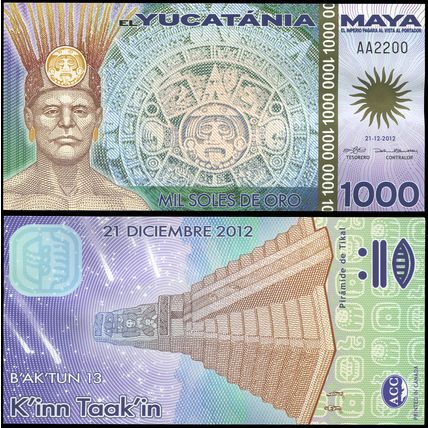 Yucatania Maya. Banknote 1000 soles de oro. 2012. Unc. Polymer. Cat# P.NL