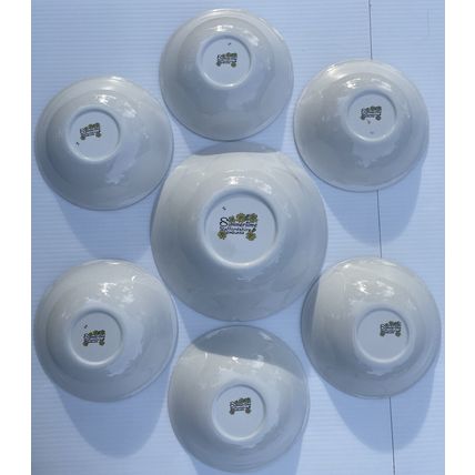 VTG MCM- 6 Coupe Cereal Bowls & 1 Serving Bowl- Staffordshire England Summertime