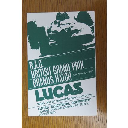 1966 FORMULA 1 BRITISH GRAND PRIX PROGRAMME @ BRANDS HATCH + RACECARD & EXTRAS