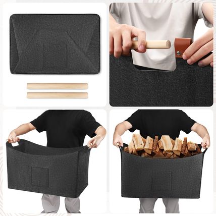 96L Foldable Firewood Basket Log Baskets for Fireplaces Felt Bag 60x40x40cm XXXL