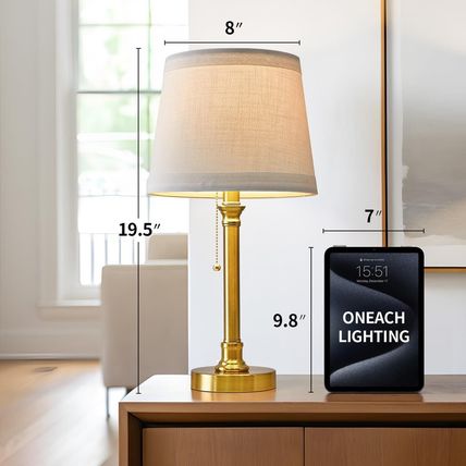 Oneach Modern Gold Brass Table Lamp Set of 2 for Bedroom Living Room 19.5'' Trad
