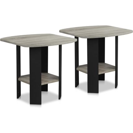 Furinno Simple Design End Table, 2-Pack, French Oak Grey/Black