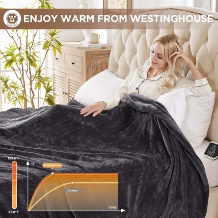 Westinghouse Queen Size Electric Heating Blanket, 10 Levels, Auto Shut Off, Fast