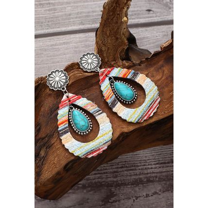 Red Hollowed Waterdrop Shape Leather Turquoise Earrings