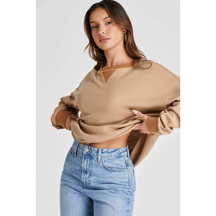 Smoke Gray Thermal Pullover Loose Sweatshirt