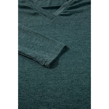 Mist Green Solid Color Long Sleeve V Neck Top