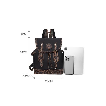 White Leopard Patchwork Flap PU Leather Large Backpack