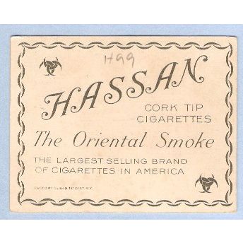 Tobacco Card ~ Company: American Tobacco Company Brand: Hassan Cork Tip Ci~99