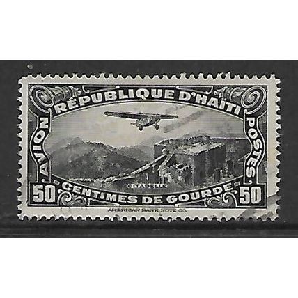 HAITI 1933 AIR FOKKER SUPER TRIMOTOR OVER CITADEL 50c BLACK SG 328 FINE USED